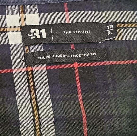 Mens button down shirt top XL organic cotton soft plaid green red gray - Picture 2 of 3